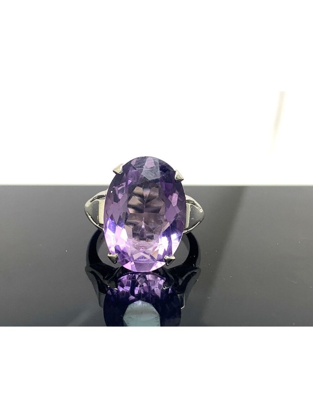 Oval Purple Gemstone Cocktail Ring 14k White Gold Womens Estate Jewelry Size 6.5